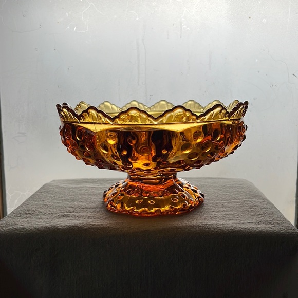 Fenton Amber Hobnail 6 Taper Candle Holder Bowl - Picture 1 of 5